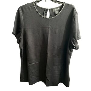 Liz Claiborne Careers short-sleeve faux leather trim top Size XL